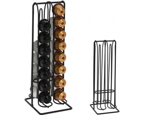 Excellent Houseware Stojak na 32 kapsułki, metalowy, czarny, stojący organizer 30 cm