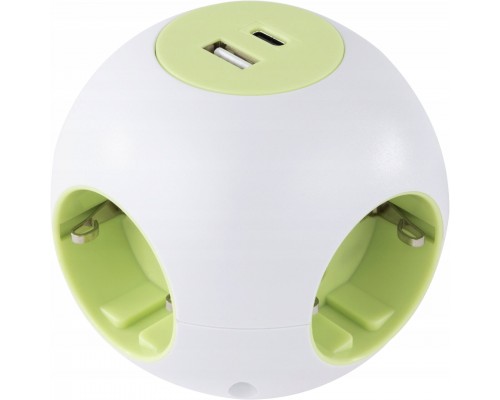 REV PowerGlobe Steckdosenwürfel 4-fach USB weiß-gr.1,4m015408112