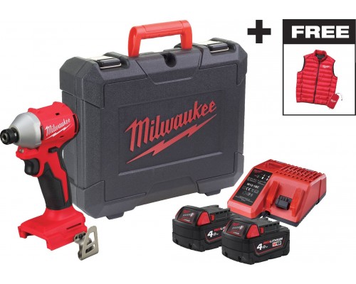 MILWAUKEE. IMPACT DRIVER M18BLIDRCMC-402C + LAMP M18ALIS-0 AND SLEEVELESS