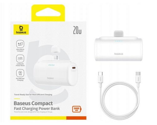 Baseus Compact IP 5000mAh 20W USB-C/Lightning (White)