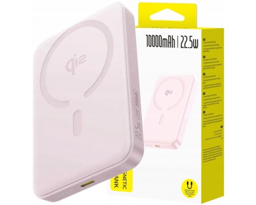 Baseus Baseus EnerFill FM12 Qi2 10000mAh 22.5W kompatybilny  MagSafe  Whitem kablem Baseus Simple USB-C 20V/3A 0,30m - Pink