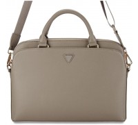 Bag Guess Grained Zipper Pocket Triangle Logo 15" brown