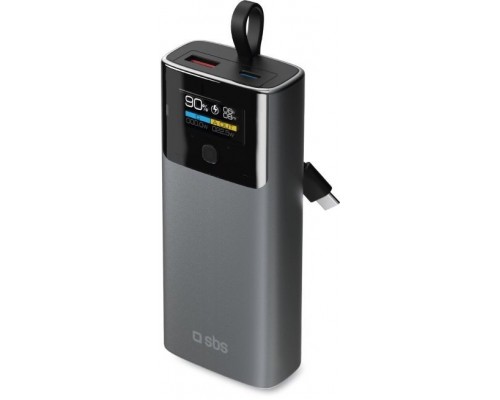 SBS 10000mAh PD 20W  wyświetlaczem LCD i wbudowanym kablem USB-C - Grey