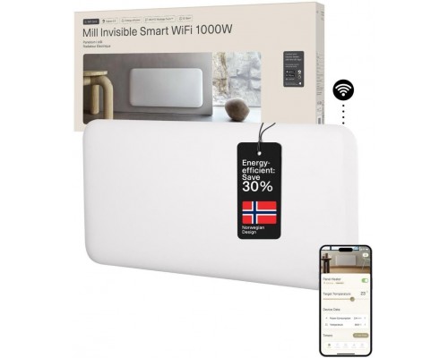 Mill Invisible Smart WiFi Heater | PA1000WIFI4 | Panel Heater | 1000 W | Suitable for rooms up to 12-16 m² | White | IPX4