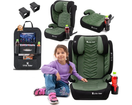 FMonroe FOTELIK SAMOCHODOWY MODEL LEONARDO Black-Green Pikowany R129 100-150 CM ISOFIX