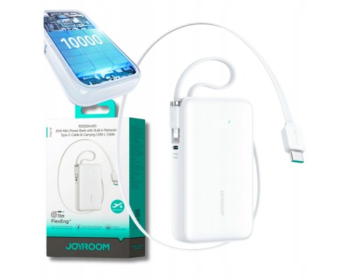 Joyroom JR-PR2L 10000mAh 35W with a built-in zwijanym kablem USB-C i kablem-smyczą Lightning - biały