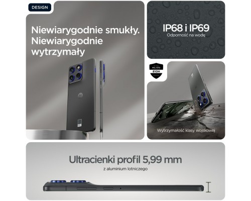 Motorola Edge 70 - Business Edition - 5G Smartphone - Dual-SIM - RAM 8 GB / Pamięć wewnętrzna 256 GB - pOLED-Display - 6.67" - 2712 x 1220 Pixel (120 Hz) - 3x Aparaty tylne 50 MP, 50 MP - front camera 50 MP - Pantone Gadget gray