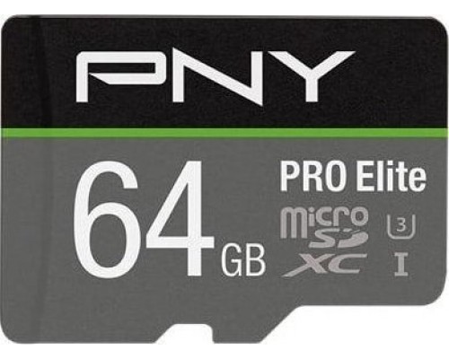 SD  PNY PRO Elite MicroSDXC 64 GB Class 10 UHS-I/U3 A1 V30 (P-SDU64GV31100PRO-GE)