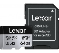 SD  Lexar Professional Silver Plus MicroSDXC 64 GB Class 10 UHS-I/U3 A2 V30 (LMSSIPL064G-BNANG)