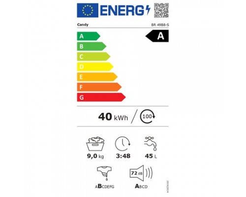 Candy Washing Machine | BR 49B8-S | Energy efficiency class A | Front loading | Washing capacity 9 kg | 1400 RPM | Depth 60 cm | Width 60 cm | Display | LCD | Steam function | Wi-Fi | White