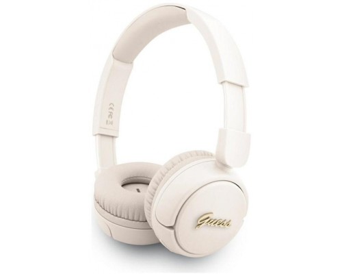 nauszne Guess Bluetooth 5.3 Metal Logo Script beżowy