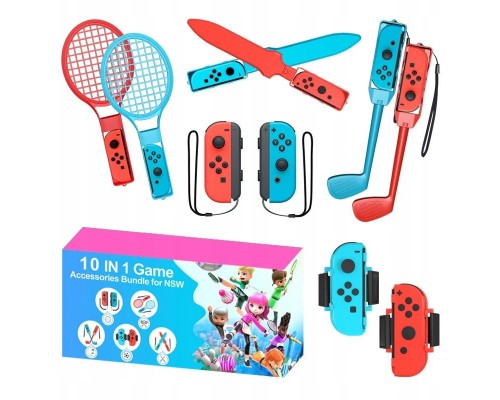 Pjacket accessories rodwith innych 10 w 1 for games Nintenfor Switch Sports - with estaw cwith erwony i blue