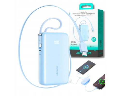 Joyroom JR-PR2L 10000mAh 35W with a built-in zwijanym kablem USB-C i kablem-smyczą Lightning - Blue