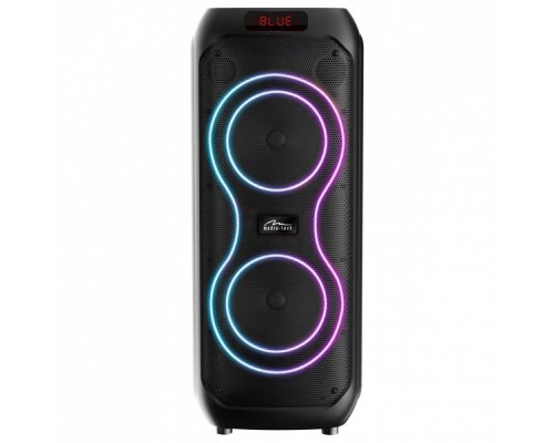 POWER AUDIO MAX - Duży głośnik Bluetooth, 120W RMS/ 1400W PMPO, dwa głosniki 8", FM Radio, Equalizer, funkcja karaoke, MP3/karty microSD, USB, AUX, BT 5.0+EDR, wyśiwietlacz, LED, wbudowany akumulator. Zestaw z pilotem.