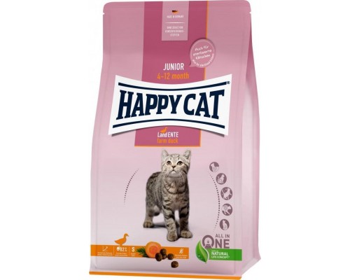 Happy Cat Junior Farm Duck, sucha karma, dla kociąt w wieku 4-12 mies, kaczka, bezzbożowa, 1,3 kg, worek