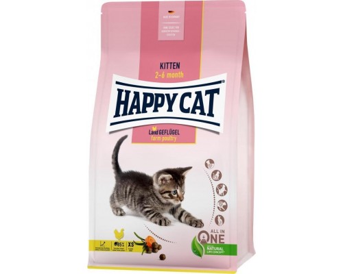 Happy Cat Kitten Farm Poultry, sucha karma, dla kociąt w wieku 2-6 mies, poultry, 1,3 kg, worek