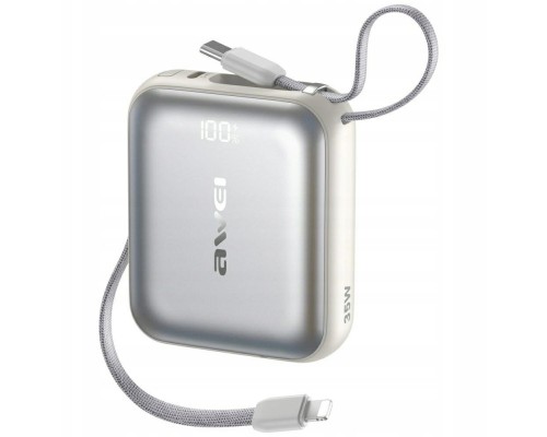 Awei AS-181 10000mAh 35W USB-C + kable Lightning / USB-C srebrny