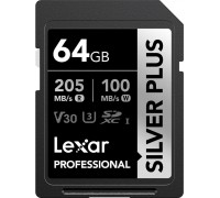 SD  Lexar Professional Silver Plus SDXC 64 GB Class 10 UHS-I/U3 V30 (LSDSIPL064G-BNNNG)