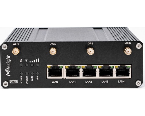MILESIGHT Milesight UR35 Przemysłowy LTE z  Wi-Fi PoE i GPS  5* 10/100Mbps (1 * WAN + 4 * LAN) Wzmocniona Aluminiowa Obudowa Dual Sim 2* RS485 DI DO  TCP UDP Modbus MQTT