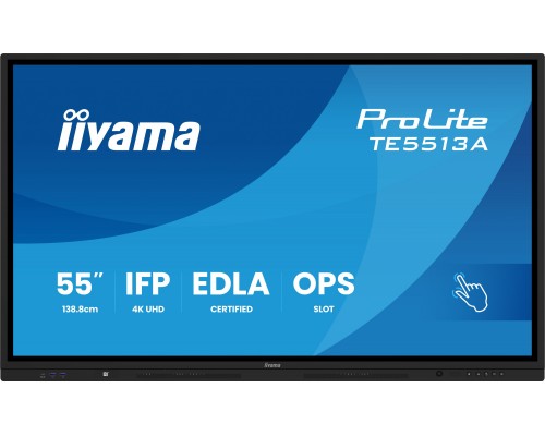 iiyama TE6513A-B1AG signage display Interaktywny płaski panel 163,8 cm (64.5") Wi-Fi 450 cd/m² 4K Ultra HD Czarny Ekran dotykowy Procesor wbudowany Android 18/7