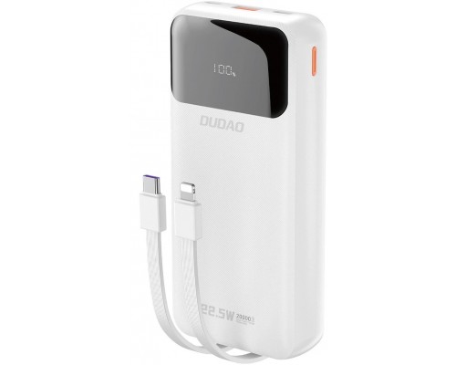 Dudao K15Pro 20000mAh 22.5W PD USB-C / USB-A / wbudowane kable Lightning, USB-C biały