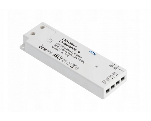 LED SLIM EASY CLICK 12V,60W, input 220-240VAC, IP20, wym.190x62x21(23) mm, 6 wbudowanych gniazd mini amp i przewód