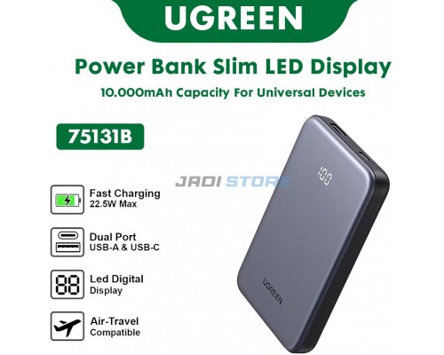 10000mAh UGREEN PB507 20W PD USB + USB-C (Grey)