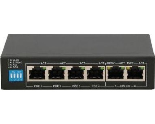 Switch ExtraLink EXTRALINK EUROS V2 Switch 6x10/100Mbps; 2xUplink; Ports 1-4 PoE 802.3AF/AT 60W