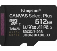 SD  Kingston Canvas Select Plus MicroSDXC 512 GB Class 10 UHS-I/U3 A1 V30 (SDCS3/512GBSP)