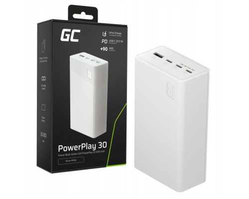 Greencell PowerPlay 30 - White  30 000mAh, 22,5W, 4 porty