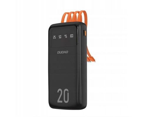 Dudao pojemny powerbank z 3 wbudowanymi kablami 20000mAh USB Typ C + micro USB + Lightning black (Dudao K6Pro+)