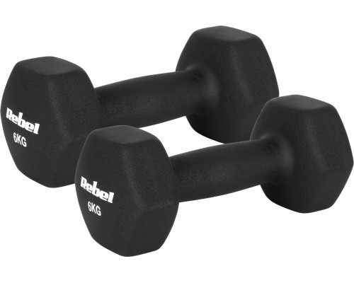 Hantelki cast iron neoprene HEX 2x6kg, REBEL ACTIVE