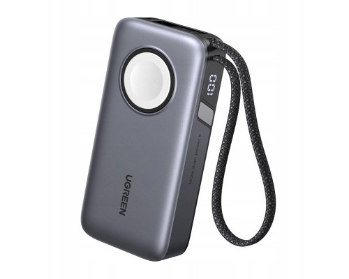 10000mAh UGREEN PB527 30W wbudowany kabel USB-C ora ładowarka magnetyczna do Apple Watch (Grey)