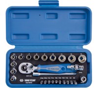 King Tony TOOLKITI 1/4" 27cz. NASADKI KRÓTKIE, 12-kąt. 4 - 14mm Z GRZECHOTKĄ I AKCESORIAMI, KASETA King Tony