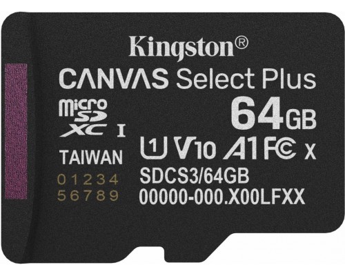 SD  Kingston Canvas Select Plus MicroSDXC 64 GB UHS-I/U1 A1 V10 (SDCS3/64GBSP)