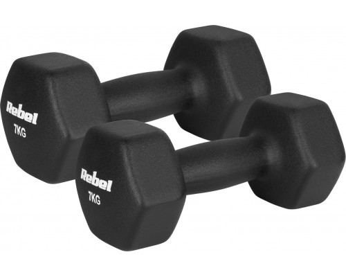 Hantelki cast iron neoprene HEX 2x7kg, REBEL ACTIVE