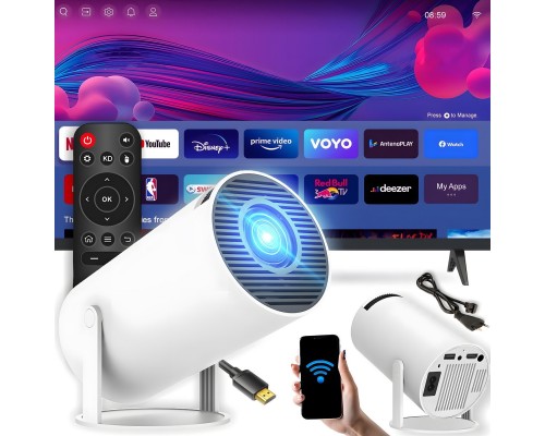 Retoo PROJEKTOR RZUTNIK WIFI ANDROID PRZENOŚNY OBROTOWY SMART 4K GŁOŚNIK BLUETOOTH