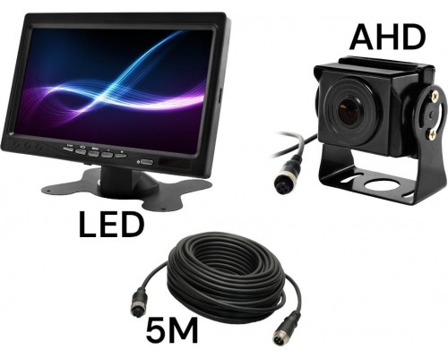 Nvox Monitor car lcd 7 cali 12/24v kabel 5m oraz kamera reversing 4pin zestaw ahd