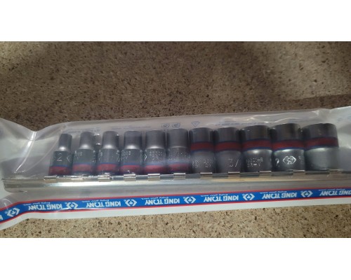 KT SOCKET SET 1/4" 11PCS SHORT 12K. 5/32"-1/2" RAIL