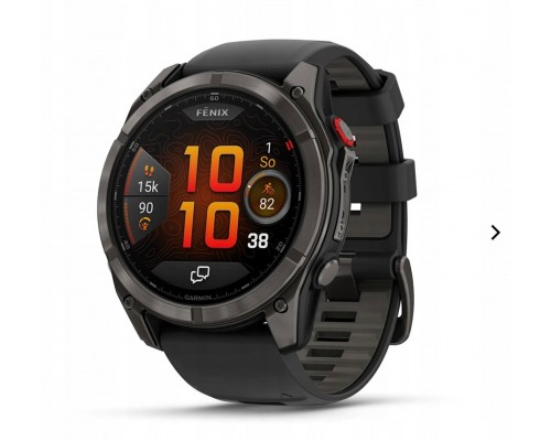 Garmin fēnix 8 Pro – 51 mm, AMOLED, Sapphire, Carbon pilkas DLC titanium with Juodas/pebble pilkas silicone band