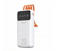 Dudao pojemny   3 wbudowanymi kablami 20000mAh USB Typ C + micro USB + Lightning White (Dudao K6Pro+)