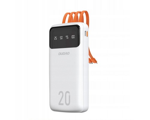 Dudao pojemny   3 wbudowanymi kablami 20000mAh USB Typ C + micro USB + Lightning White (Dudao K6Pro+)