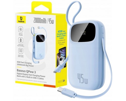 Baseus EnerFill FC21 Qpow 20000mAh 45W ar displeju cyfrowym z dołączonym kablem - Blue