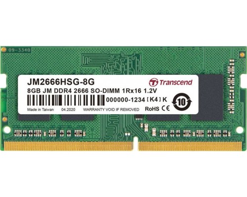 Transcend JetRam, SODIMM, DDR4, 8 GB, 2666 MHz, CL19 (JM2666HSG-8G)