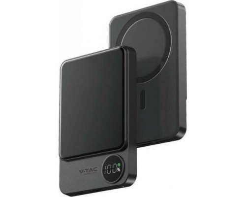 V-TAC Power Bank 10000mAh Grey Magnetyczny 9mm Aluminium, Lightning, LCD, 20W VT-100011