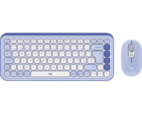 Logitech POP Icon Combo klawiatura Dołączona myszka Uniwersalne Bluetooth QWERTZ Szwajcarski Liliowy, White
