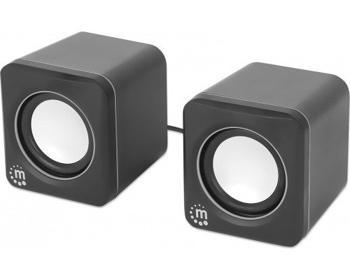 MANHATTAN Lautsprecher f�r PC und Laptop 2600 Series zwei verbundene Lautsprecher 1,4 m USB-Kabel USB-C/USB-A-Adapter schwarz/silber
