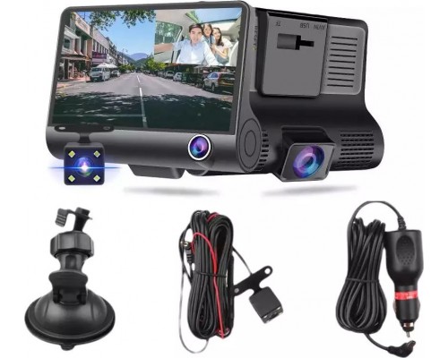 RoGer 3in1 Car video recorder with integrated front / rear / inside camera /  Full HD / 170 degree view