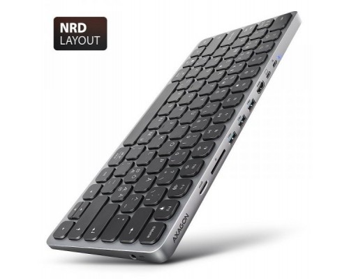 AXAGON HMC-KB-NRD USB-C 5Gbps z wieloportowy hub 9in1, SD/microSD, 3x USB-A, HDMI 4K/60Hz, PD 100W, Audio, Nordic layout, 60cm USB-C kabel