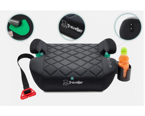 FMonroe FOTELIK SAMOCHODOWY PODKŁADKA SIEDZISKO Z ISOFIX black-szary pikowany R129 125-150 CM